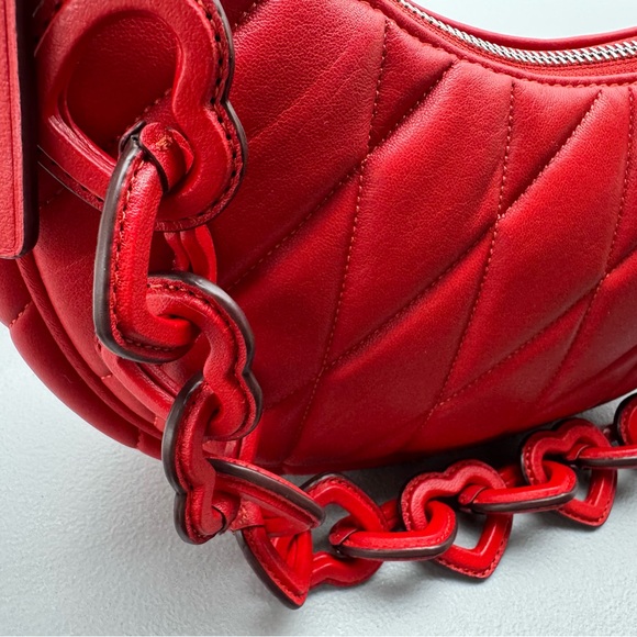 Coach NWT Red Quilted Mira Crescent Shoulder Bag with Heart Chain ❤️ - Picture 12 of 16